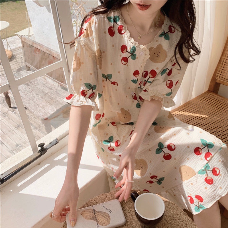 Đồ ngủ Tay Ngắn Dáng Dài Thời Trang Mùa Hè Hàn Quốc Cho Nữ