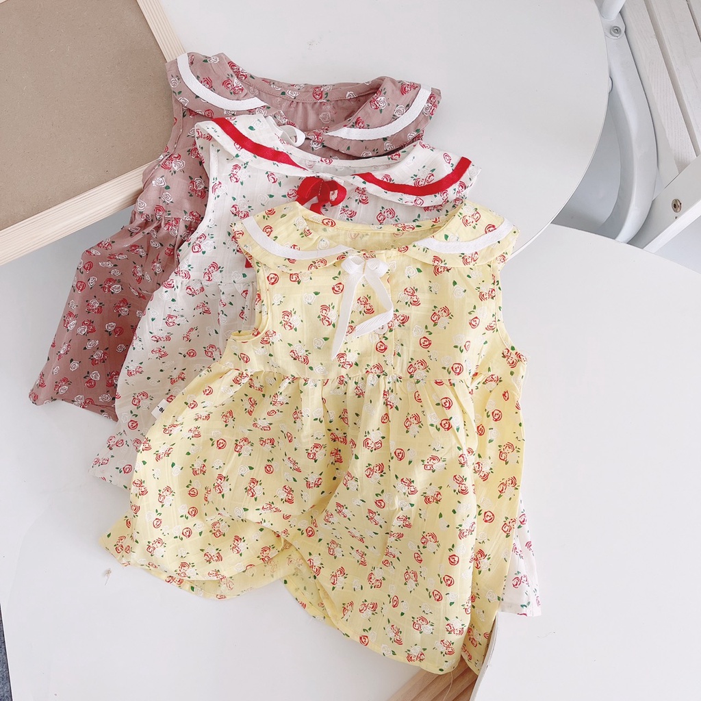 Váy cổ sen hoa nhí nơ cổ bé gái sz 10-25kg