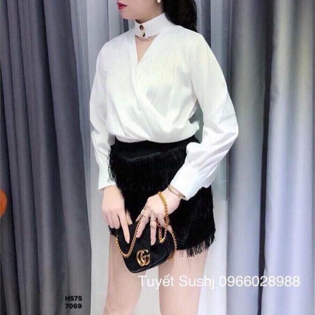 Áo sơmi choker von lụa | BigBuy360 - bigbuy360.vn