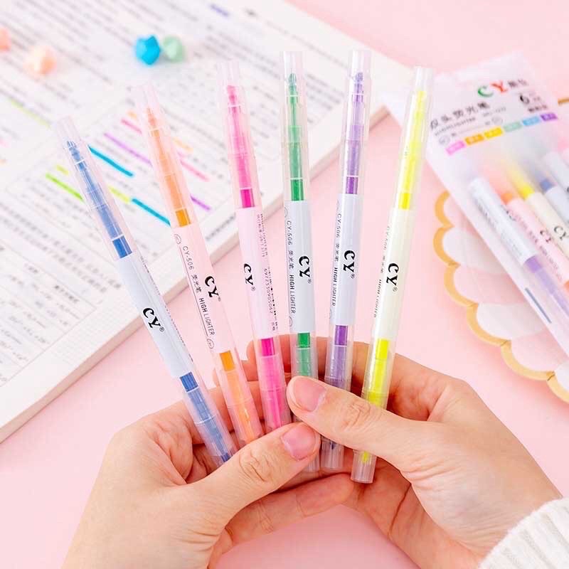 Set 6 bút dạ quang 2 đầu nhiều màu