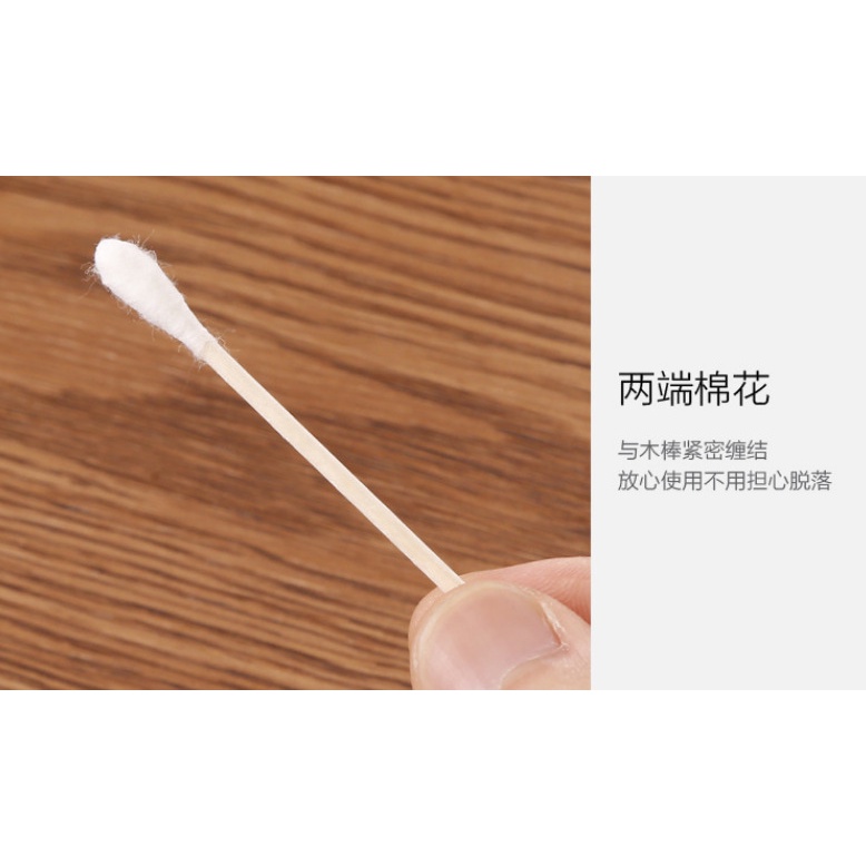 Hộp 30-100 Tăm Bông Cotton Hai Đầu Thân Gỗ Dùng Tẩy Trang Cho Bé