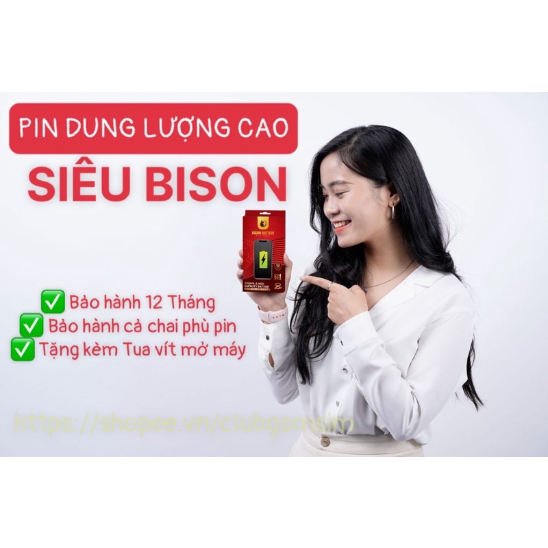 Pin Siêu Bison Dung Lượng Cao Cho iPhone - BH 12 tháng + Bảo hiểm cháy nổ 25tỷ (tặng kèm keo dán pin)