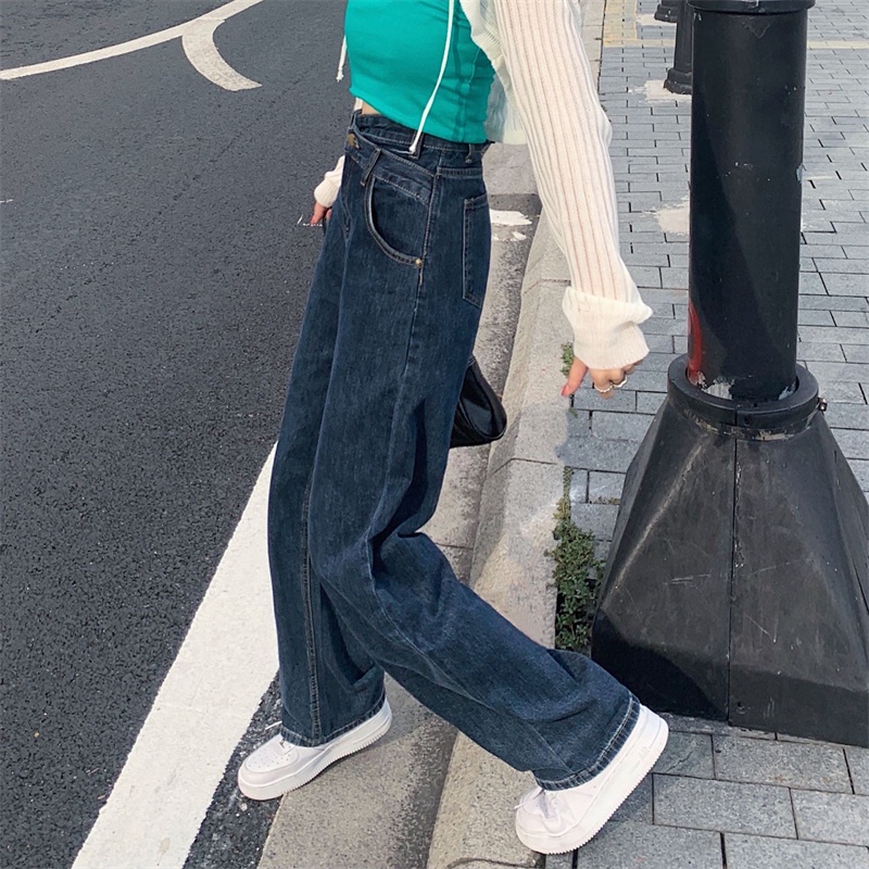 Xiaozhainv Quần jeans lưng cao dáng rộng phong cách Hàn Quốc dành cho nữ