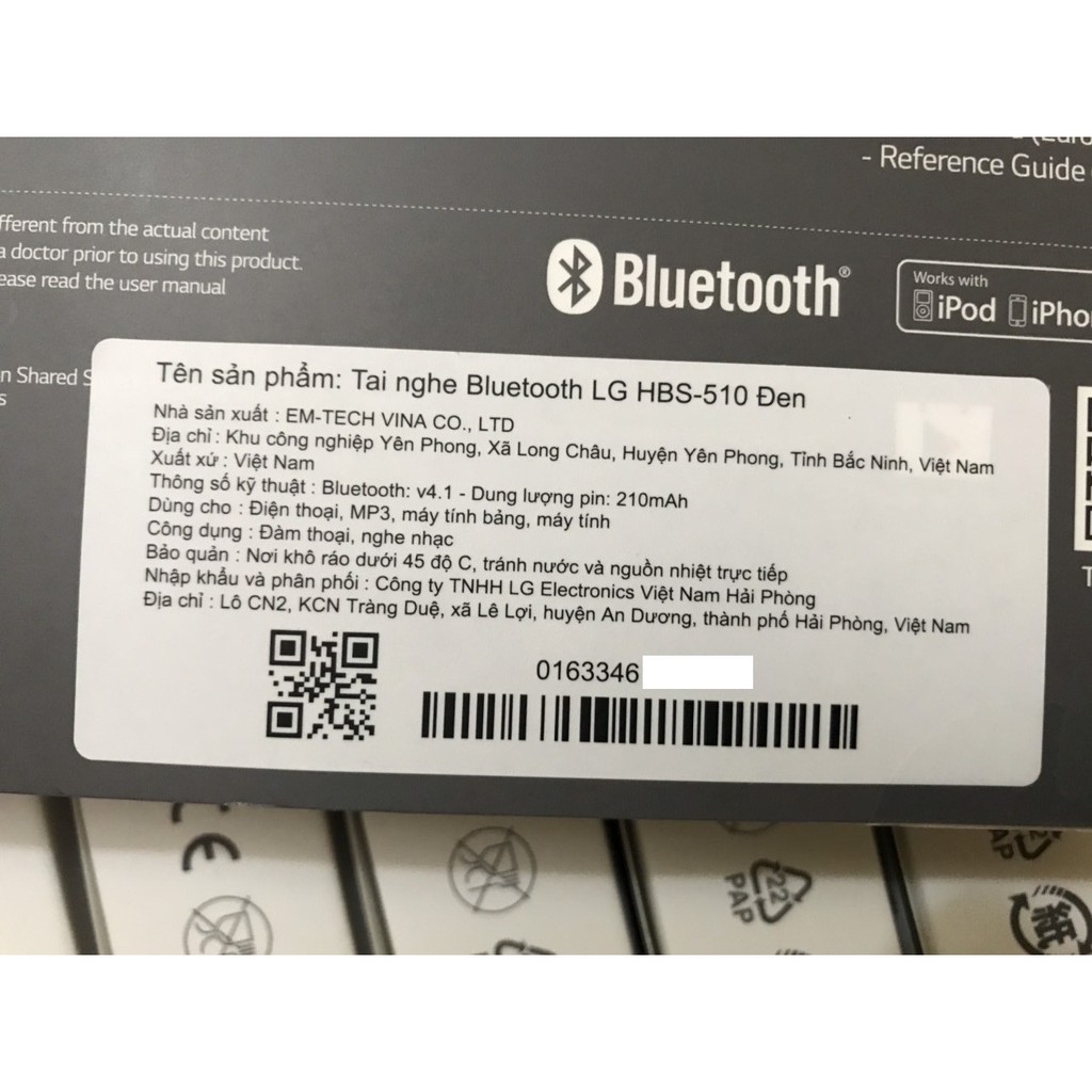 Xả Giá Gốc - Tai nghe Bluetooth LG HBS 510 - Hàng Chính Hãng -Bảo Hành 12t - Pin 15 giờ