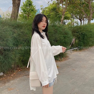 Áo sơ mi nữ trắng form thường oversize [STORY] A2106 (ảnh thật)