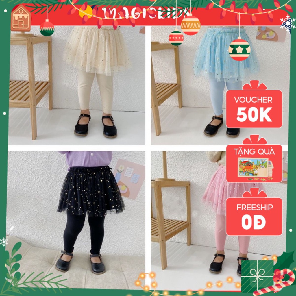 Quần legging cotton phối chân váy lưới cho bé gái Magickids quần legging co giãn thấm hút mồ hôi cho trẻ em QĐ21015