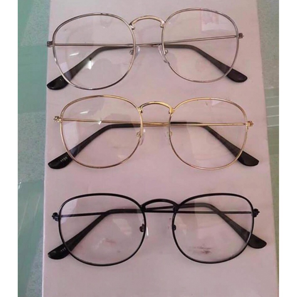 Mắt Kính Ngố Tròn Thời Trang Gọng Kim Loại