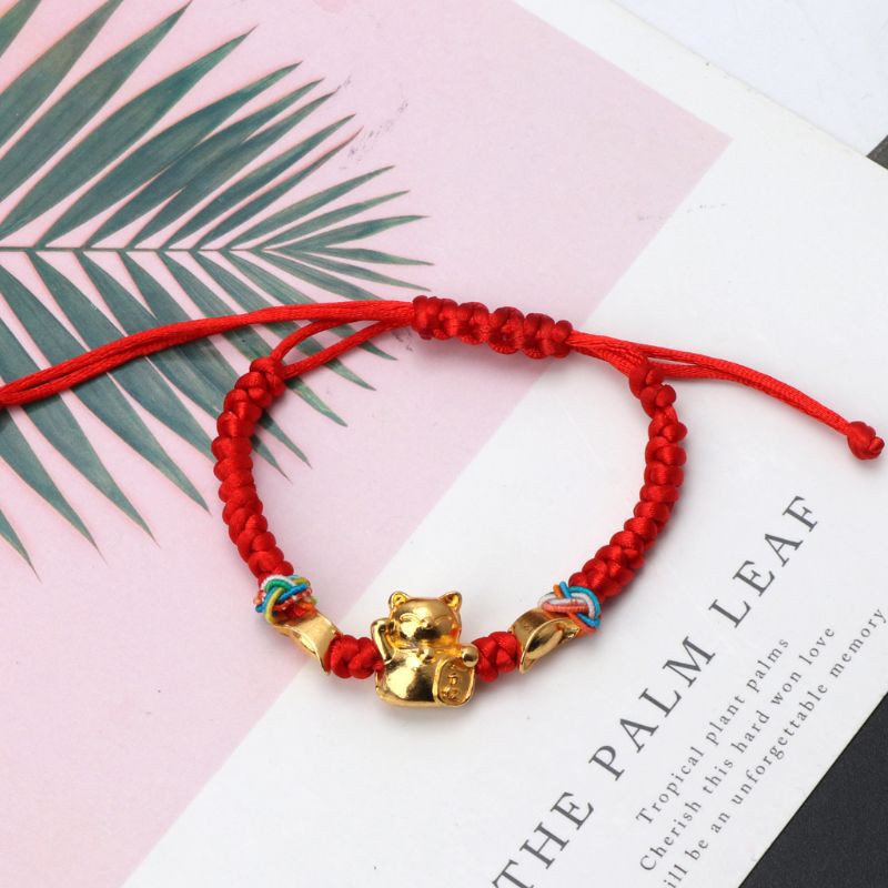 Ivy Lucky Kabbalah Red String Braided Golden Fortune Cat Bracelets Fashion Jewelry