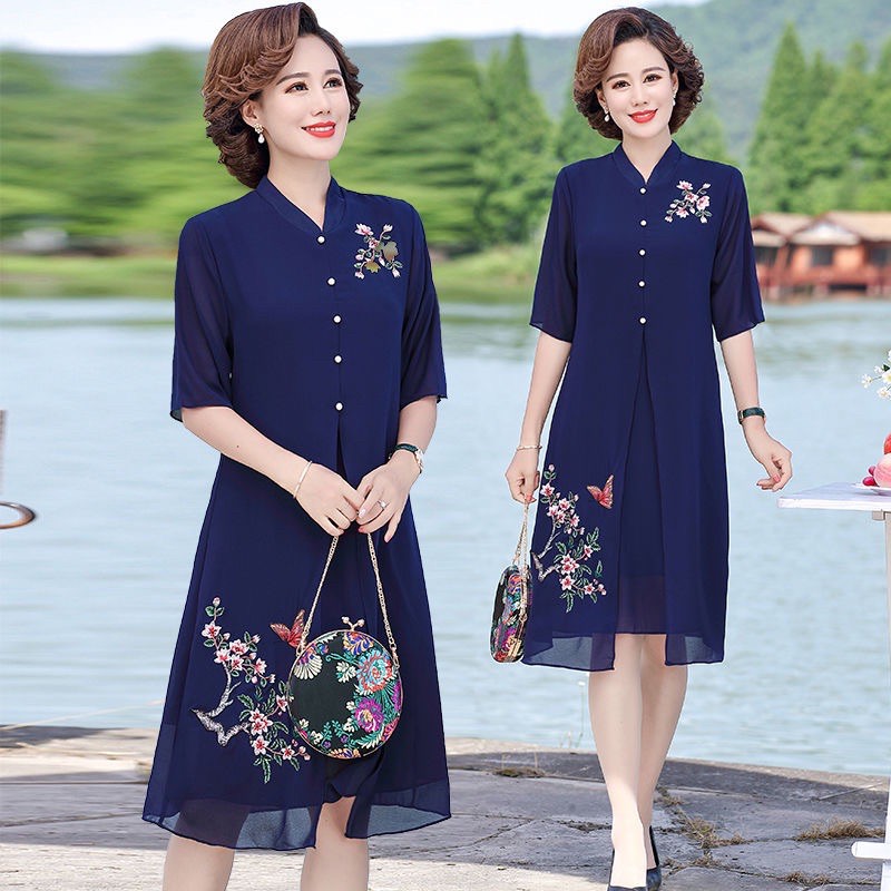 Váy đầm trung niên nữ thêu hoa thanh lịch