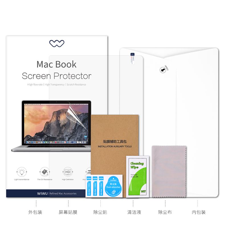 Bộ 2 miếng dán film trong suốt bảo vệ màn hình Wiwu cho Macbook Air , Pro 12'' / 13'' / 15.4'' / 16'' FUKIA WW012