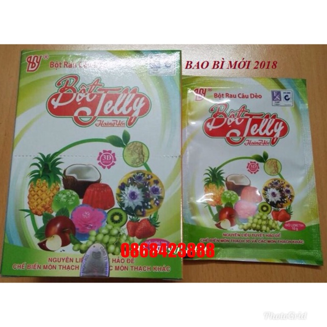 1 hộp Bột Rau Câu Dẻo Jelly Power Hoàng Yến 12 gói  date 2/2024