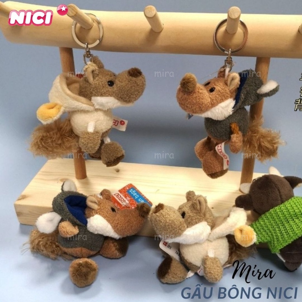Móc Khóa Gấu Bông Mini - Hình CON SÓI Đeo Cặp, Treo Balo Thương hiệu NICI Quà Sinh Nhật Cho Nữ 10cm MIRA-GB28004