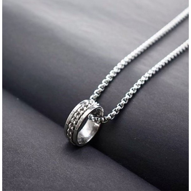 Ring Pendant Chain Necklace dây chuyền titan phối nhẫn xích không gỉ không đen siêu bền nam nữ unisex