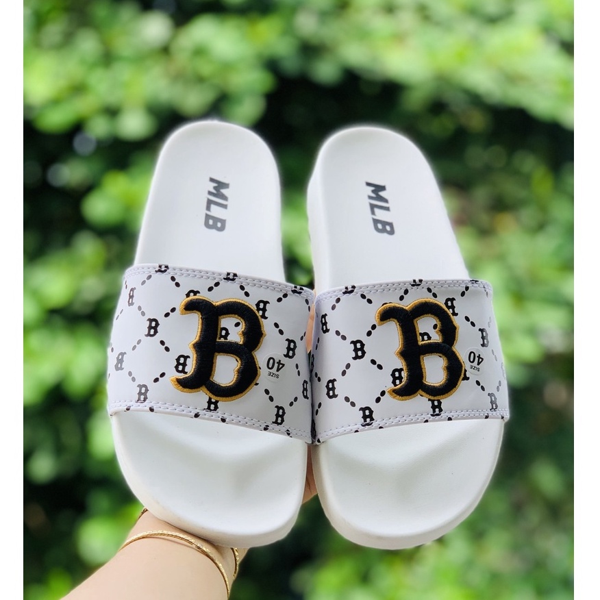 Dép unisex 𝐌𝐋𝐁 thêu nỗi chữ B ❤️FREESHIP + Hộp❤️ dép NY quai ngang thể thao nam nữ hot trent, kèm full mác trắng đen