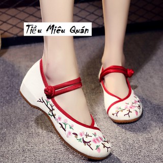 Giày thêu cổ trang hoa đào nhiều màu