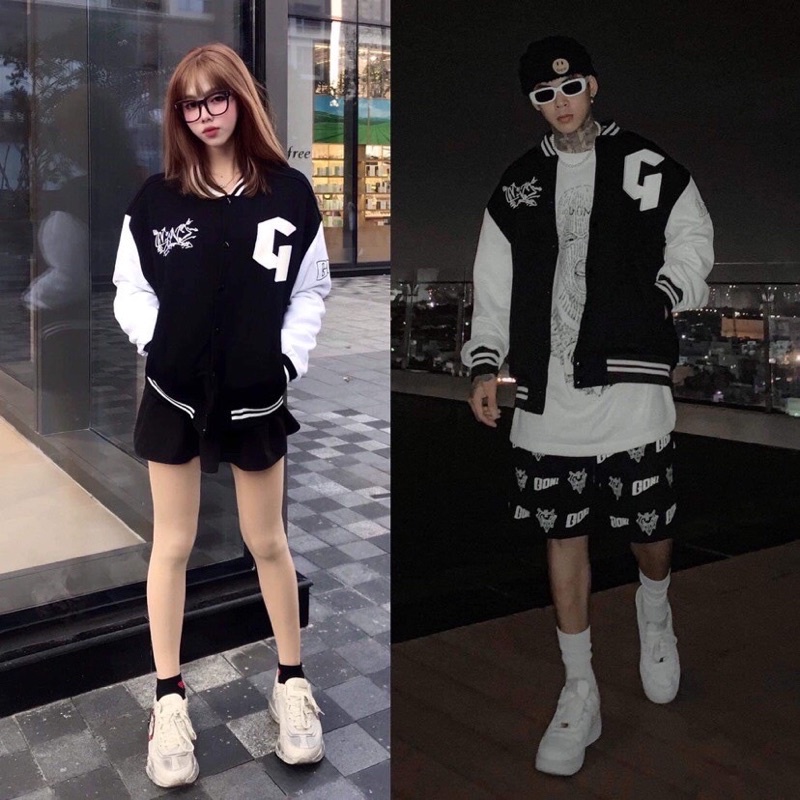 Áo Khoác Nữ, Áo Khoác Bomber Nam Nữ Hoạ Tiết From Thụng Rộng