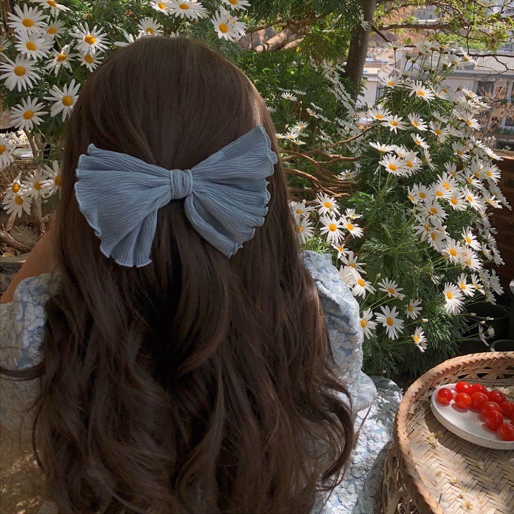 Kẹp Tóc Nơ Xếp Ly Màu Ngà Phong Cách Hàn Quốc Sang Trọng