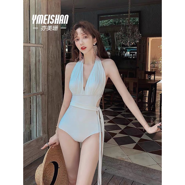 Bikini 1 mảnh đẹp giá rẻ hở lưng hottrend kiểu Hàn Quốc quảng châu kèm váy trắng kín đáo sexy 1206 DK8T402