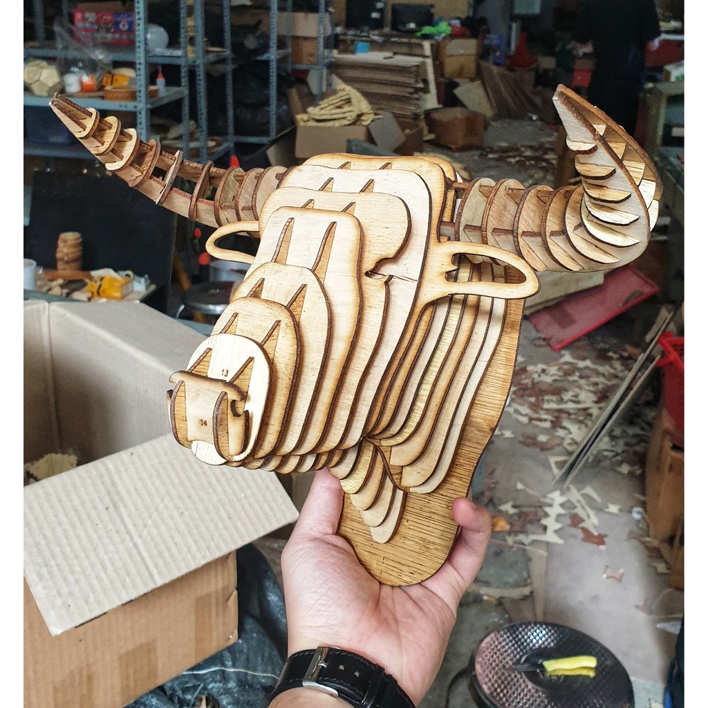 Đầu trâu 3D mô hình - Đầu trâu gỗ trang trí nhà cửa siêu đẹp | BigBuy360 - bigbuy360.vn