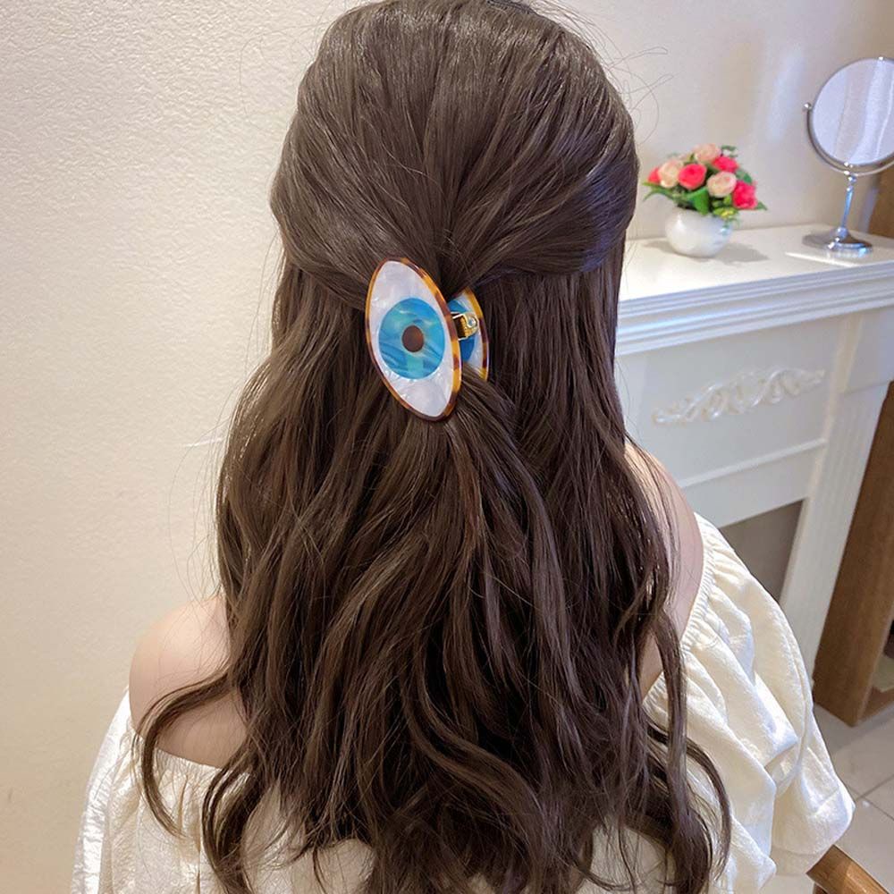 Kẹp tóc acrylic hình con mắt xanh lam thú vị thời trang kiểu hàn quốc tương phản màu sắc chất lượng cao