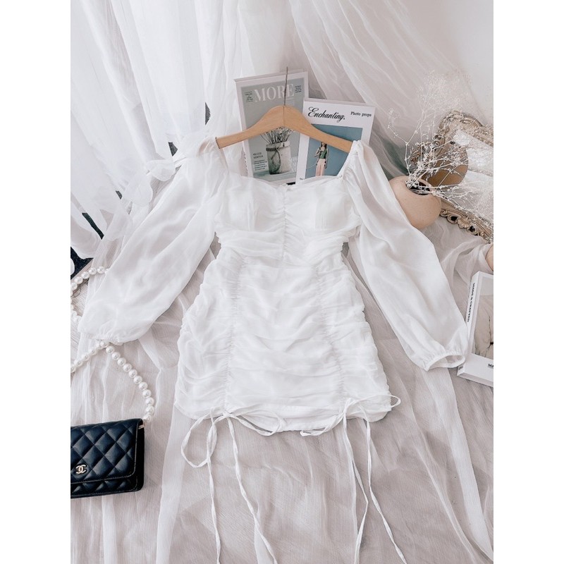 [Mã FAMARAL1 giảm 10K đơn 50K] ĐẦM TRẮNG NHÚN BODY RÚT DÂY TAY VOAN | BigBuy360 - bigbuy360.vn