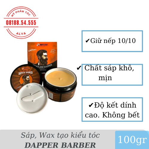 Sáp vuốt tóc DAPPER BARBER DUNLESS 100gr tạo kiểu giữ nếp cho tóc. HÀNG CHÍNH HÃNG