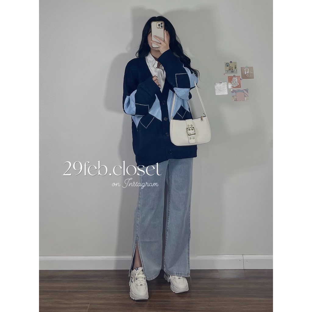 Áo khoác cardigan len kẻ trám to oversize dày dặn hàng loại 1 VER.2 (Ảnh video 29feb chụp) | BigBuy360 - bigbuy360.vn