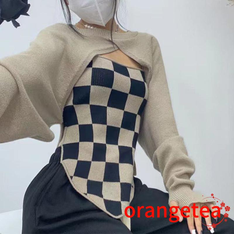 Set áo hai dây + áo khoác dài tay màu sắc đơn giản thanh lịch dành cho nữ
