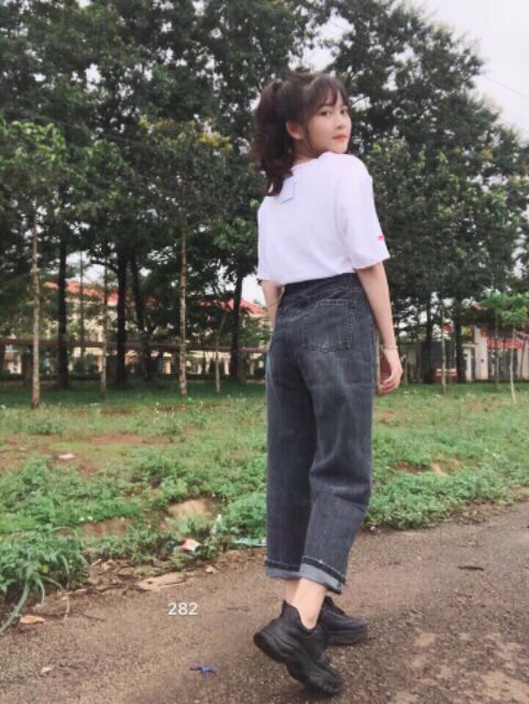 Quần baggy jean xám đen wash 3036, kèm hình thật mẫu mặc | BigBuy360 - bigbuy360.vn