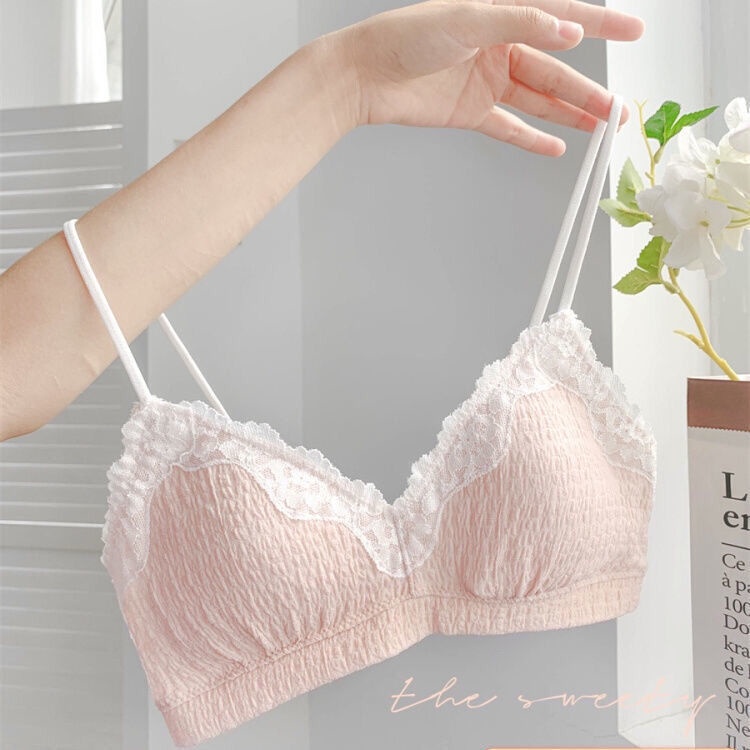 Jiashucheng Áo Ngực Tam Giác Nhỏ Màu Trơn Mỏng Không Gọng Thép Không Gọng Thép Màu Trơn Phong Cách Mới Cho Nữ Sinh