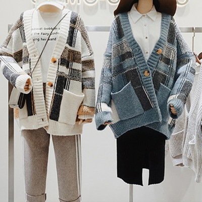 Áo khoác cardigan len nữ hàn quốc dáng rộng cổ chữ v dáng áo khoác ngoài - 128