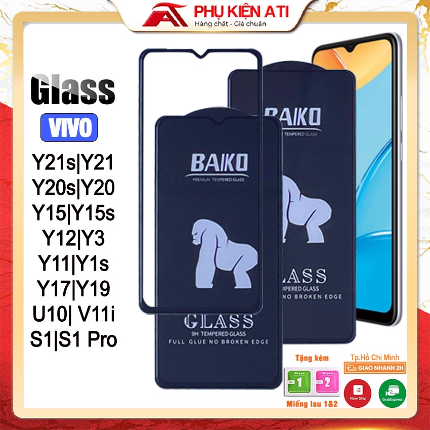 Kính cường lực Baiko Vivo Y21s Y21 Y20 Y20s Y15 Y12 Y11 T1x U10 S1 Pro Y19 Y1s Cao cấp Siêu bền Full màn - Phụ kiện ATI