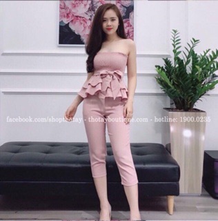 SET ÁO PEPLUM NHÚM + QUẦN NGỐ