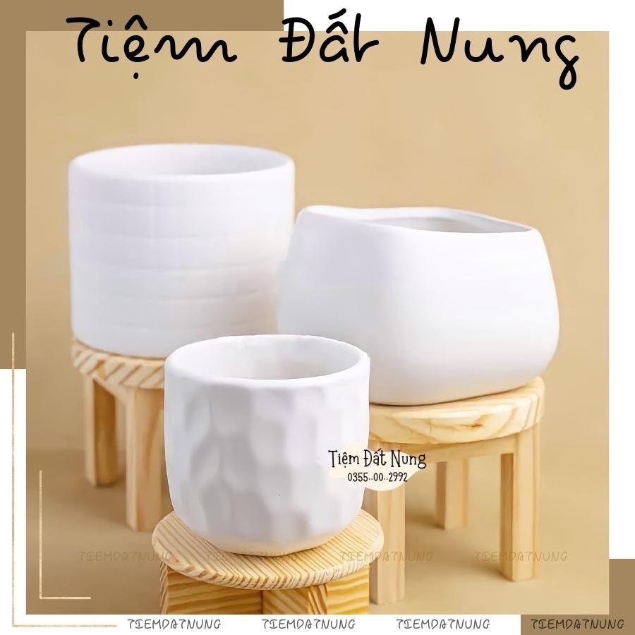 Chậu Trồng Sen Đá Men Trắng, Chậu cây đất nung, tiệm đất nung Bát Tràng