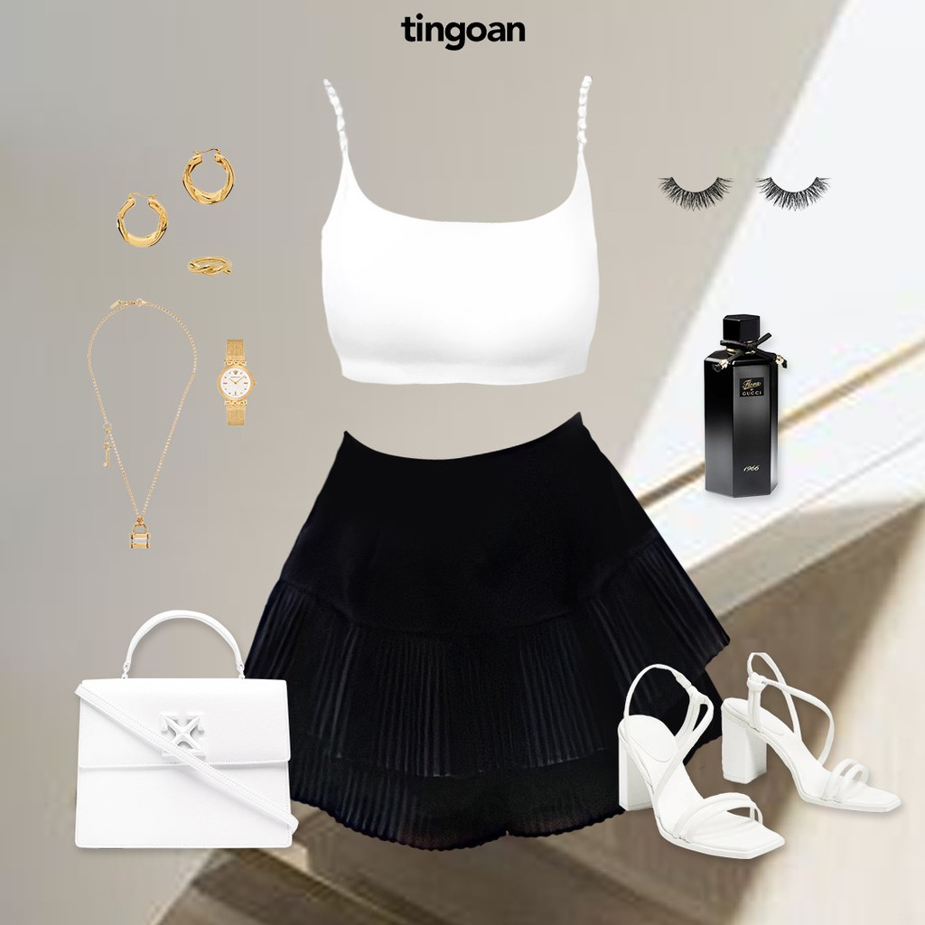 Quần váy cạp cao xếp ly 2 tầng đen tingoan TAMMY SKORT/BL | BigBuy360 - bigbuy360.vn