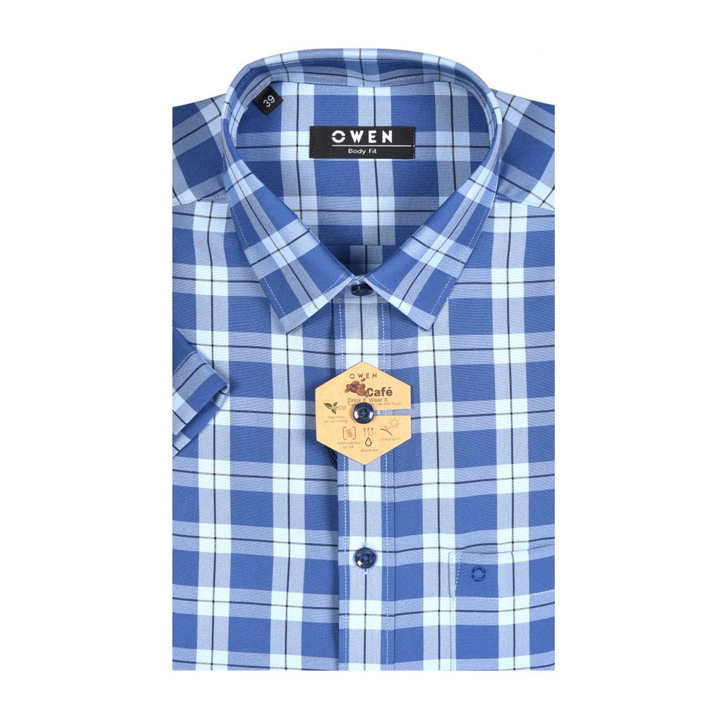 Áo Sơ Mi Nam Ngắn Tay Owen BA22720NT Somi Cộc Tay Công Sở Cao Cấp Xanh Đậm Kẻ Caro To  Chất Cafe Dáng Body Fit Tà Bằng | BigBuy360 - bigbuy360.vn
