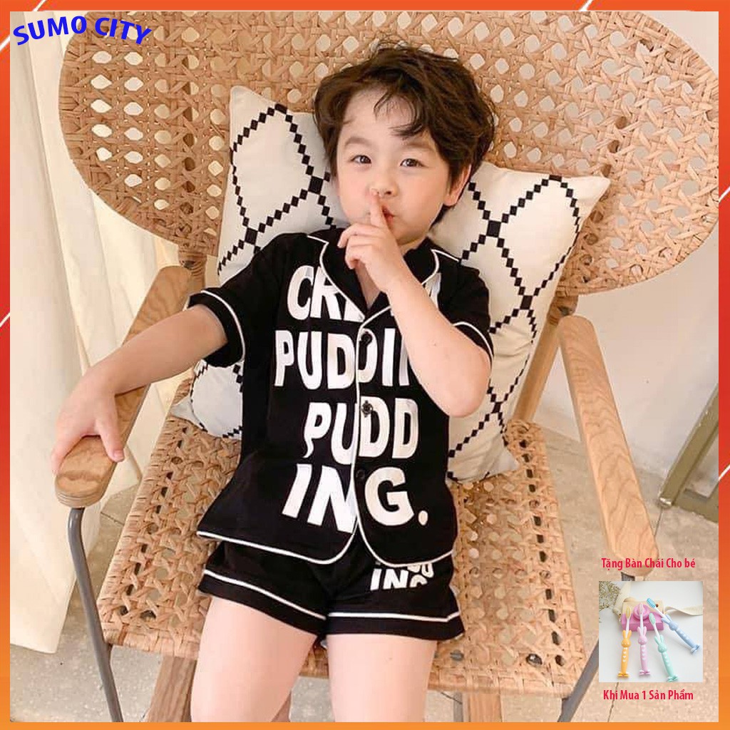 Pijama Cộc Tay Cho Bé Chất Lụa Cao Cấp In Chữ Cực Cute SUMO CITY, Đồ Ngủ Lụa Cộc Tay Trẻ Em Từ 6-27Kg