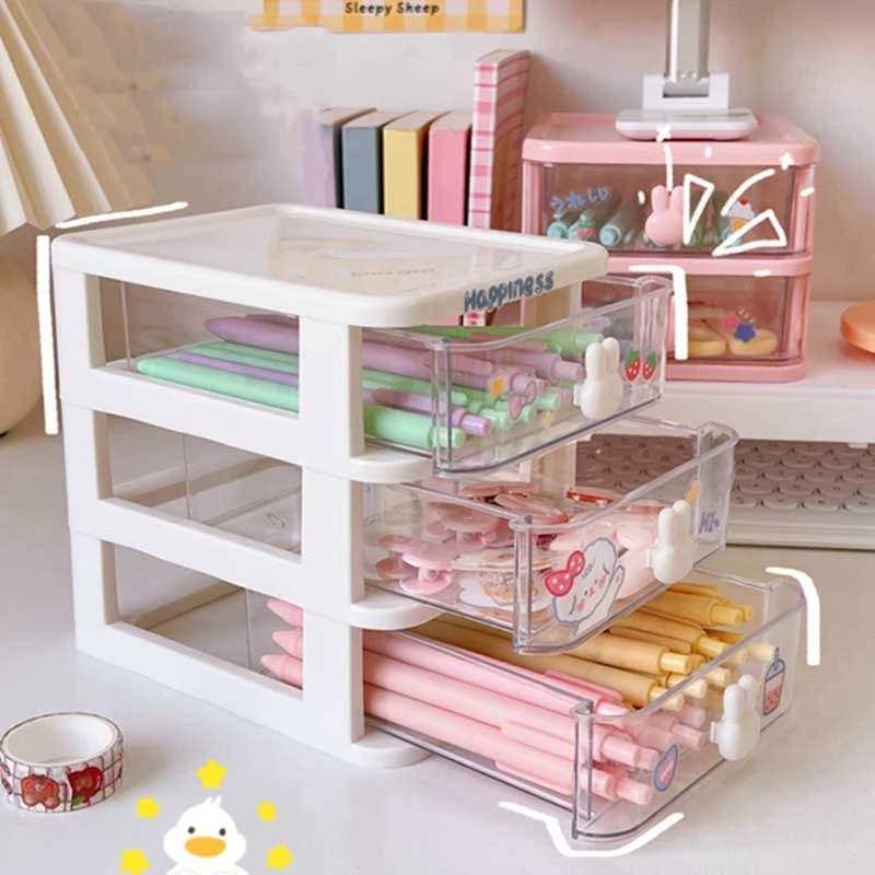 Hộp Đựng Đồ Để Bàn Nhiều Tầng Trong Suốt Hình Thỏ Dễ Thương