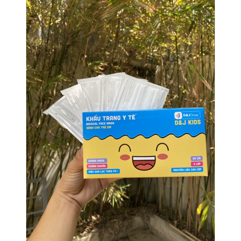 Combo 2 Hộp Khẩu Trang Kháng Khuẩn Trẻ Em Cao Cấp D&J Màu Trắng/Hộp 50 Cái