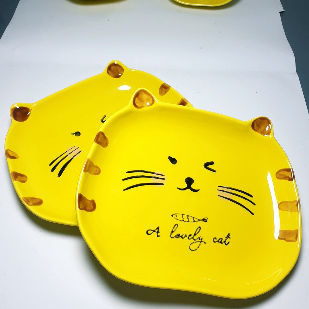Bát Ăn Dặm Gốm Sữ Kiểu Nhật Mèo Vàng Dễ Thương, Chén Đĩa Ăn Dặm Hình Thú
