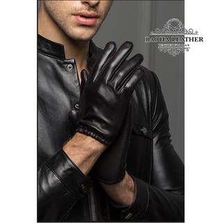 Bao tay da lót vải lụa BHY8805 Găng tay nam da cừu bó chun, ộm tay, thật tay, cảm ứng điện thoại