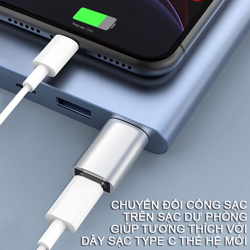 Đầu Chuyển Đổi USB 3.0 sang Type C ghim bộ sạc điện thoại, sạc dự phòng, laptop, macbook
