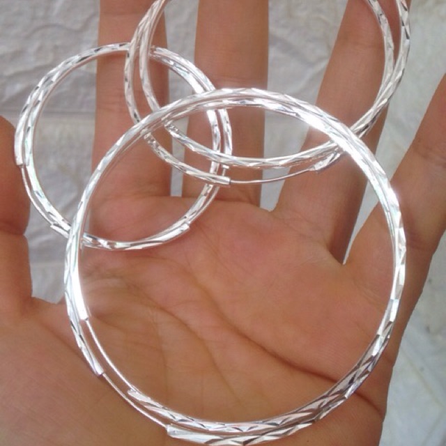 Bông tai vòng tàu to nhiều cỡ phay sáng bản 2li bạc thật cao cấp
