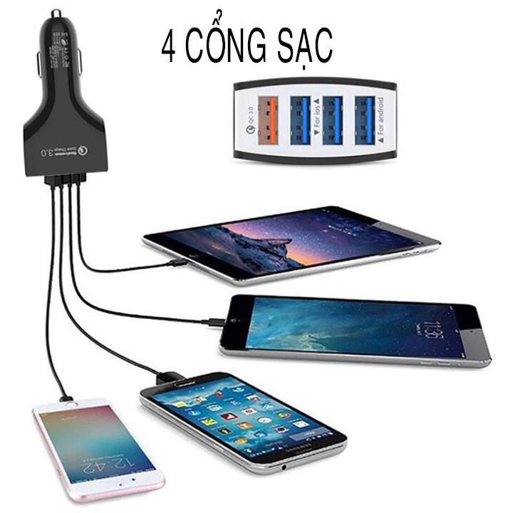 Tẩu Sạc Nhanh Ô Tô 4 cổng USB 3.1A Cốc Sạc Nhanh Quick Chagre 3.0 Xe Hơi