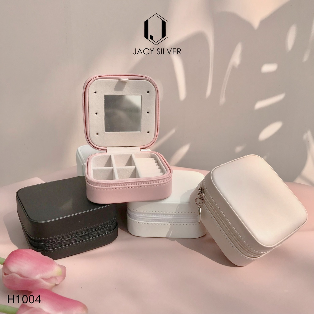 Hộp da mini đựng trang sức kèm gương có khóa kéo tiện lợi H1004
