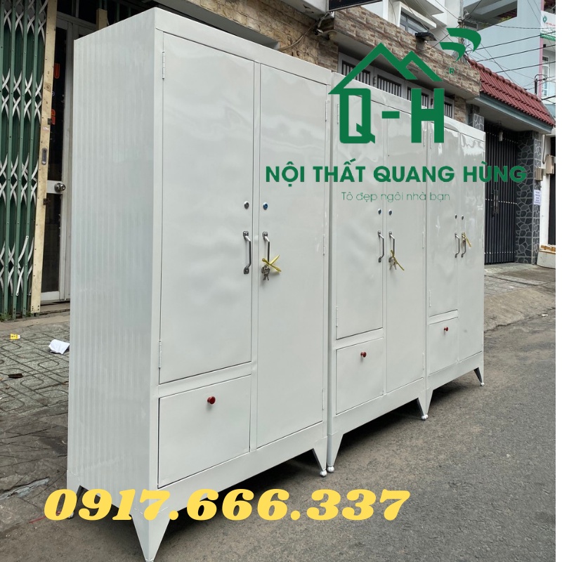 TỦ SẮT SƠN DẦU 2 CÁNH 1M8X90X45CM MÀU TRẮNG KHÔNG KÍNH