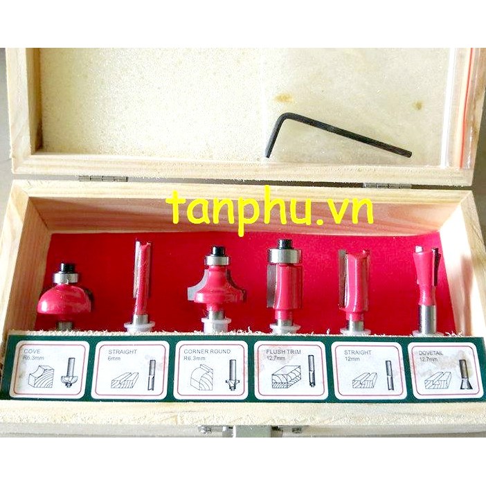 BỘ 6 MŨI PHAY GỖ CỐT NHỎ DÙNG CHO MÁY MINI CẦM TAY FAVI