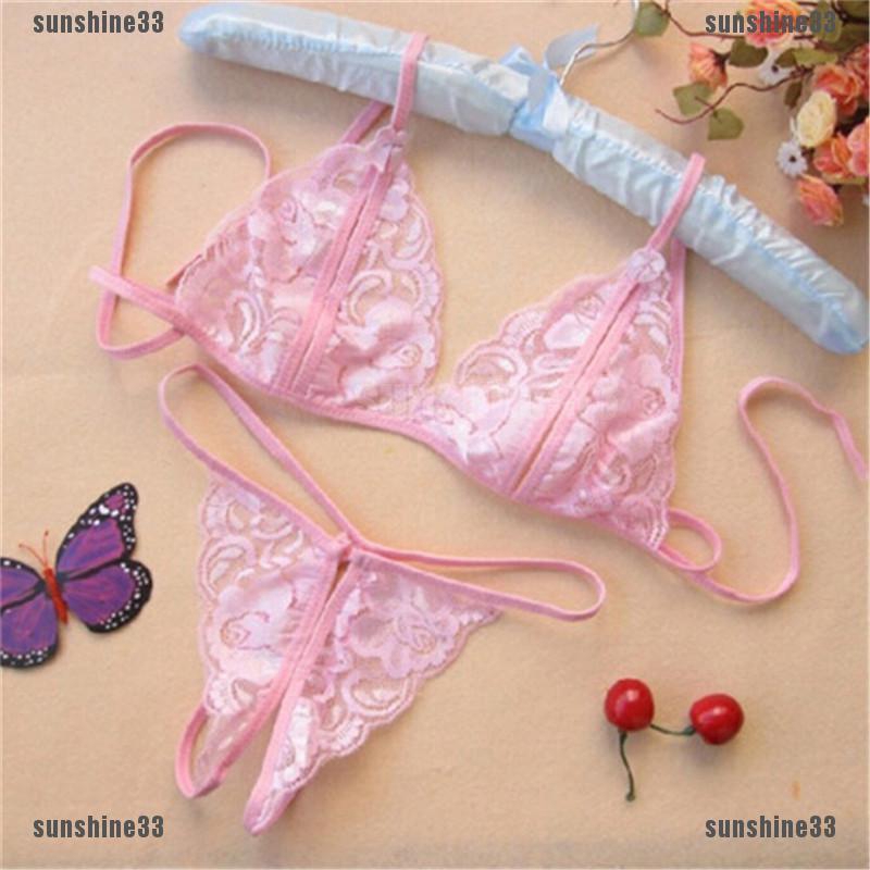 Bộ đồ lót ren gợi cảm gồm áo ngực và quần lót lọt khe chữ T dành cho nữ