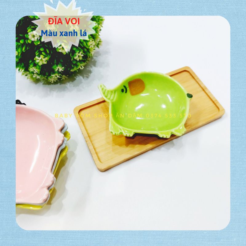 Đĩa gốm sứ cho bé ăn dặm hình Voi, Thỏ, dung tích 70ml,Baby Tôm