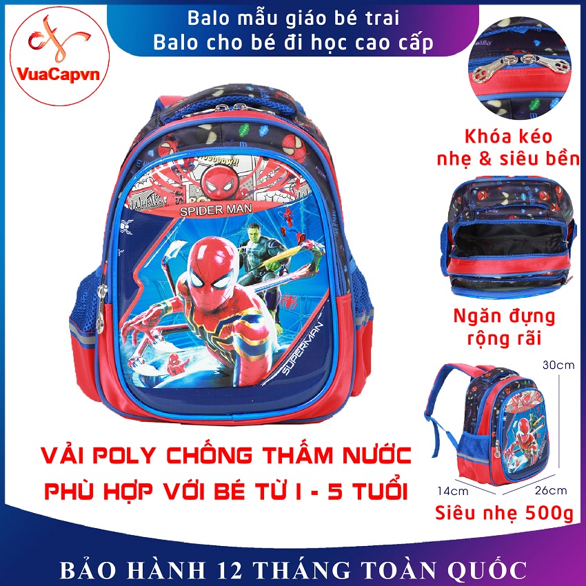 Balo mẫu giáo Hami 217 Spider man, balo đi học cho bé trai từ 1 tuổi đến 5 tuổi, chống thấm nước, nhẹ, bảo hành miễn phí